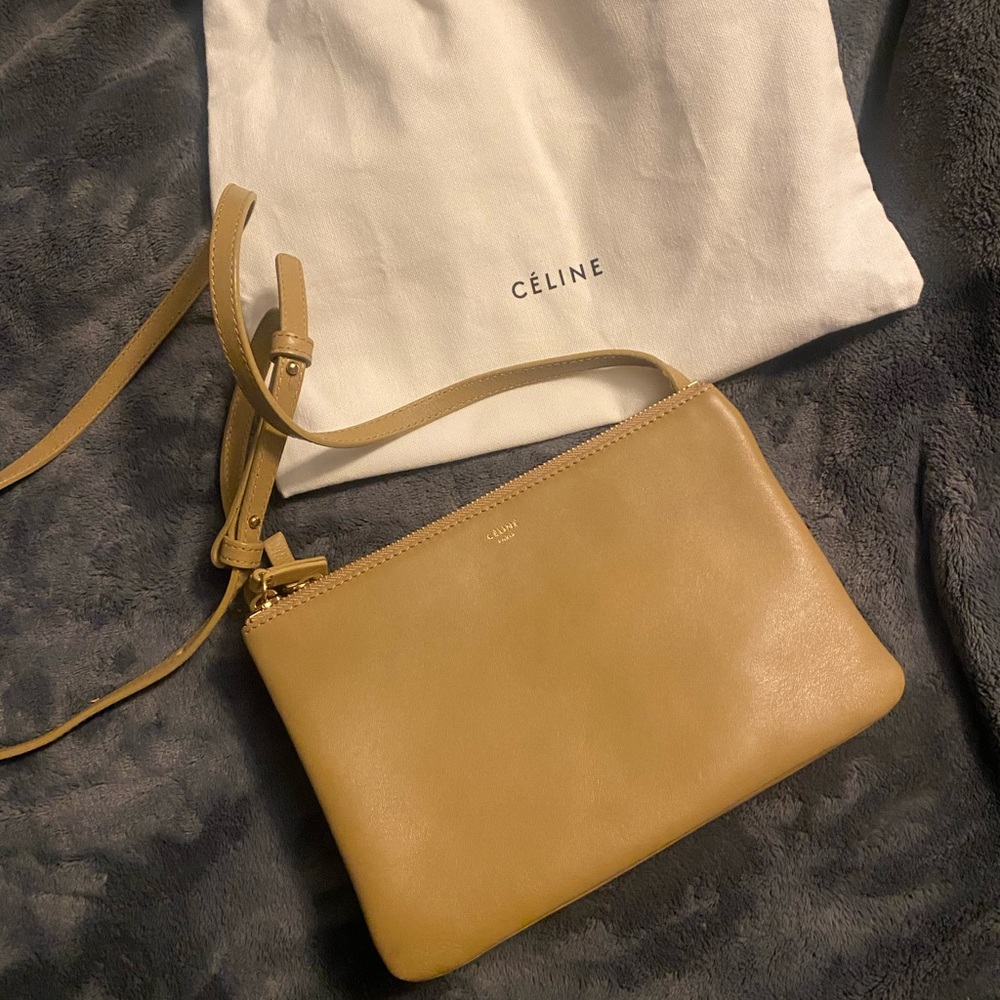 Celine Trio Leather Crossbody in Tan Leather